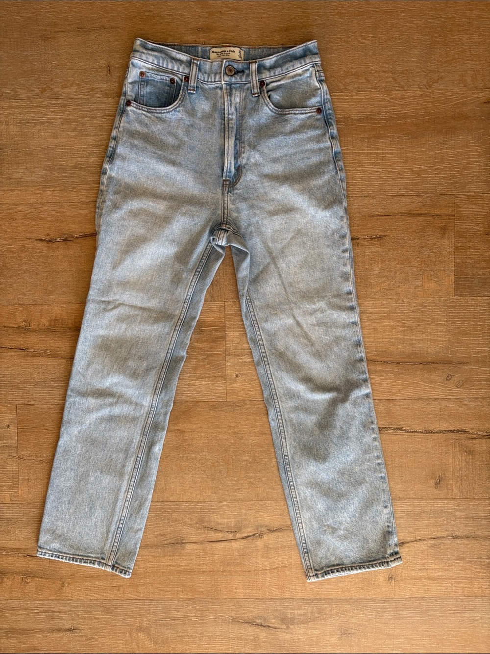 Abercrombie & Fitch Light Blue Ultra High-Rise Ankle Straight Jeans